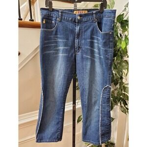 London Blue Women's Denim Blue Cotton Mid Rise Wide Leg Jeans Pant 17/18 (M)